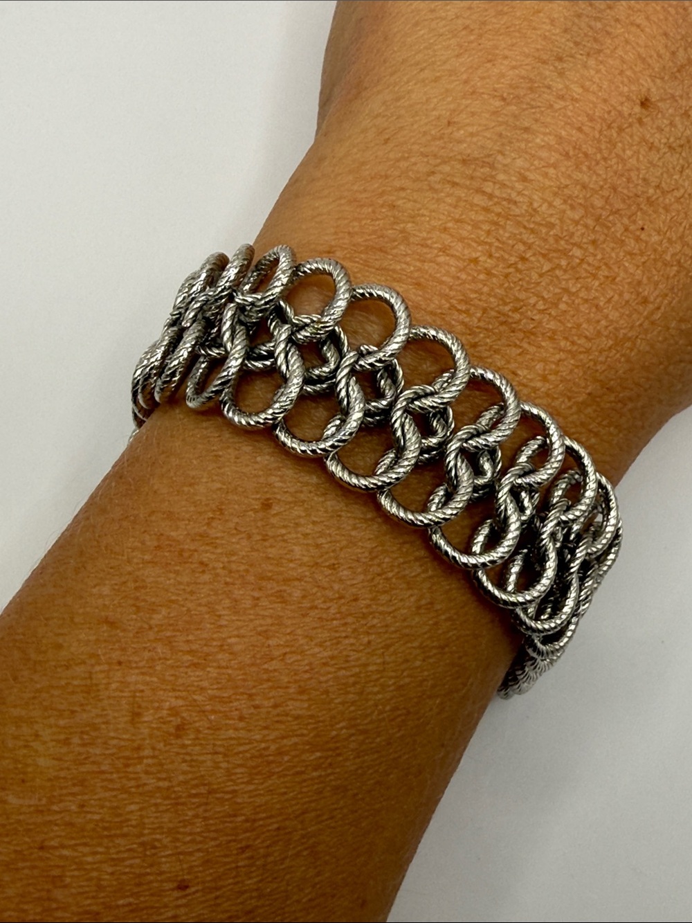 Vintage Goldette Silver Tone Chain Link Bangle Cuff Statement Bracelet